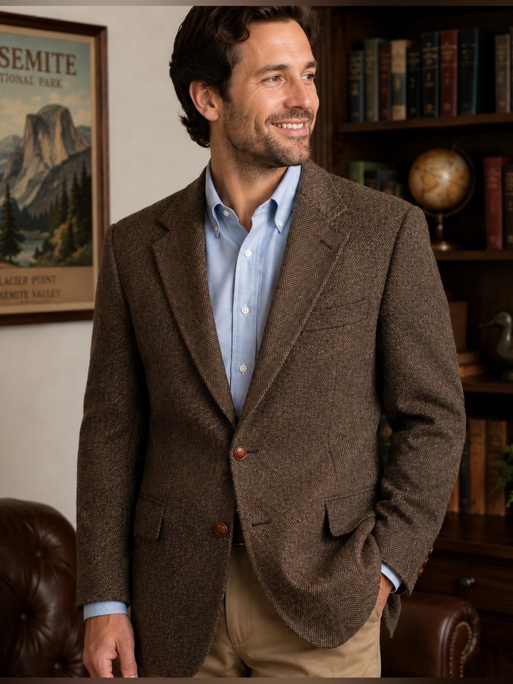 Vintage WFF by Farah 100% Wool Herringbone Sport Coat Blazer Brown 44R Men’s
